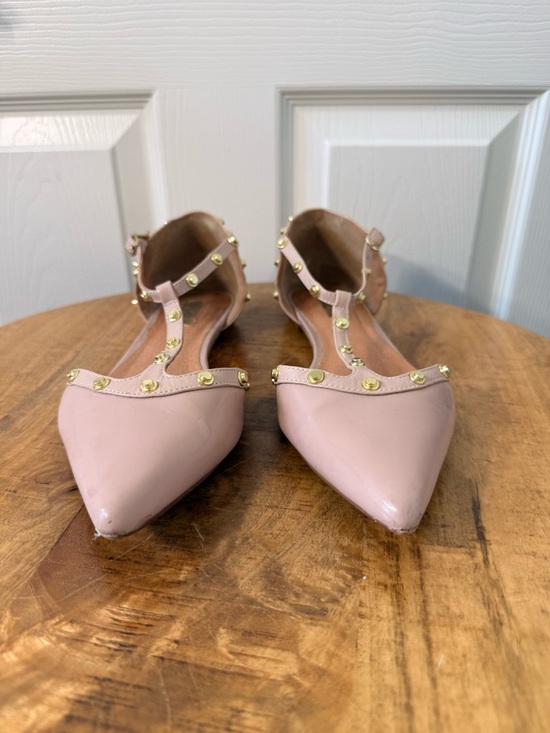 Halogen Shoes - Halogen Blush Pink Studded Pointed-Toe T-Strap Flats
